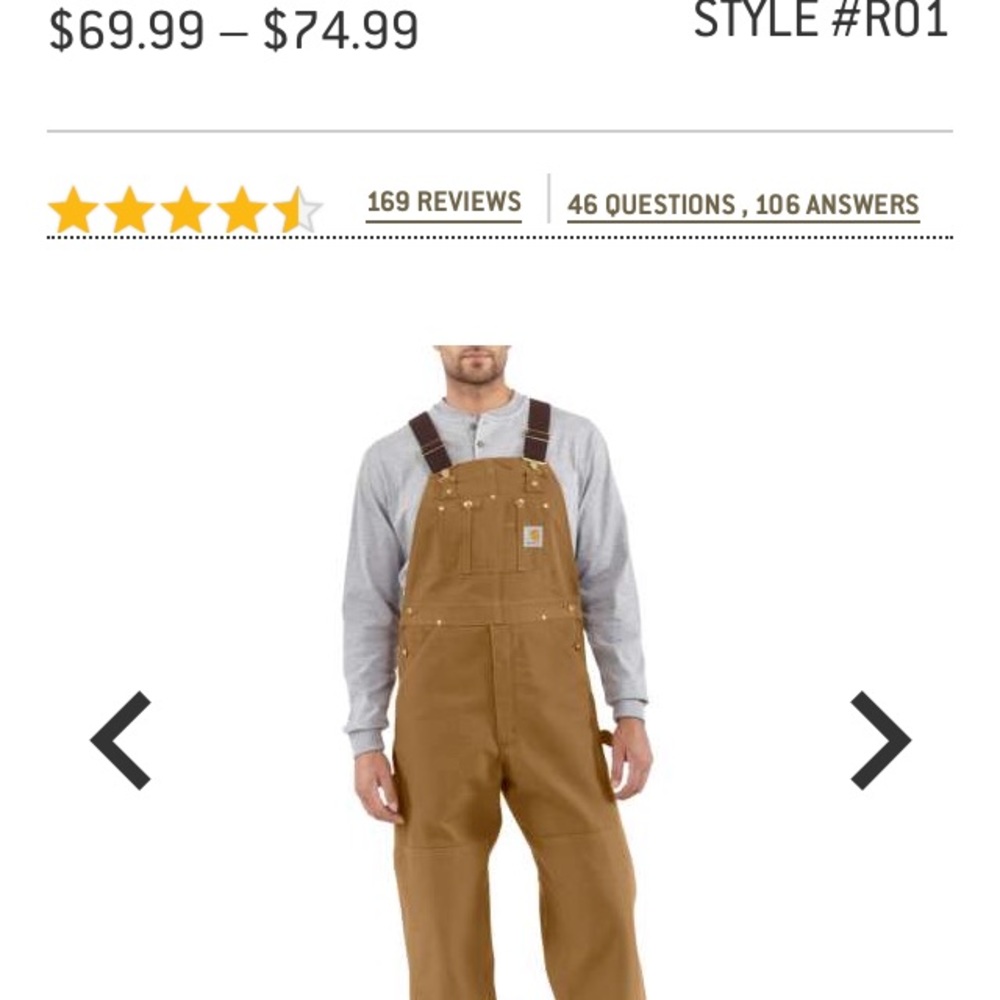 Carhartt men’s duck bib overalls, unlined